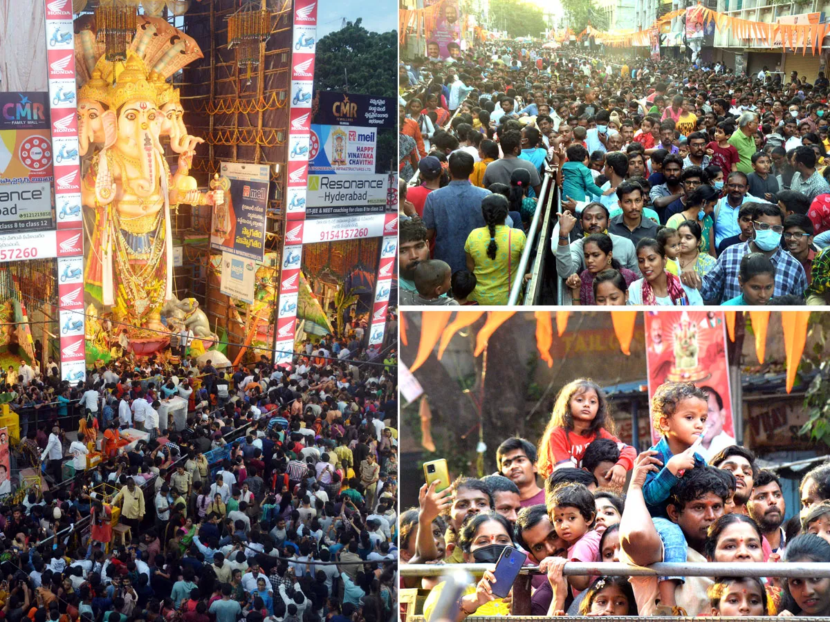 Huge Deveotees Rush At Khairatabad Ganesh Due To Weekend - Sakshi