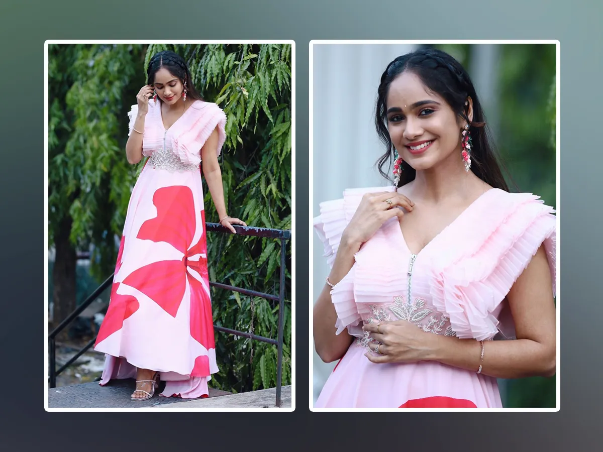 TV Actress Tejaswini Gowda Looks Beautiful In Pink Dress