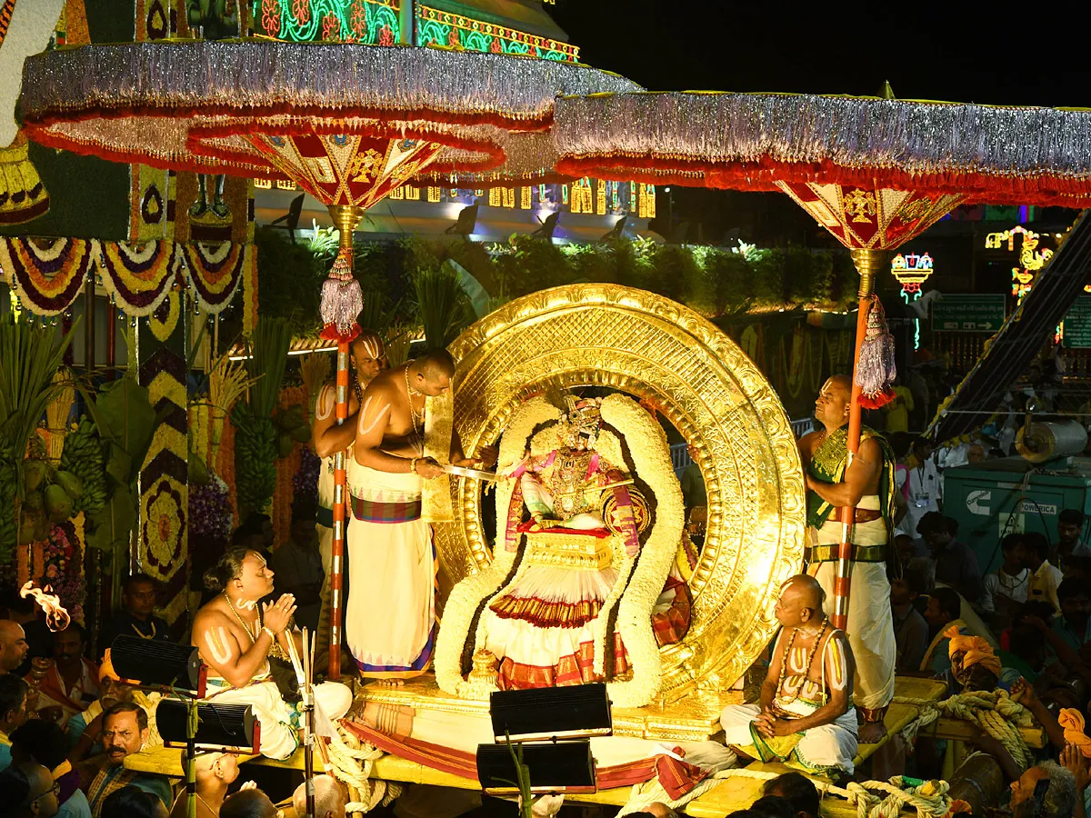 Lord Venkateswara appears on Chandraprabha Vahanam At Tirumala Salakatla Brahmotsavam 2024 Photos