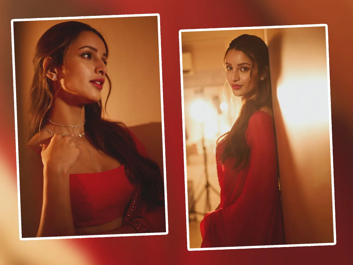 Bollywood Beauty Tripti Dimri Stunning Looks In Red Saree