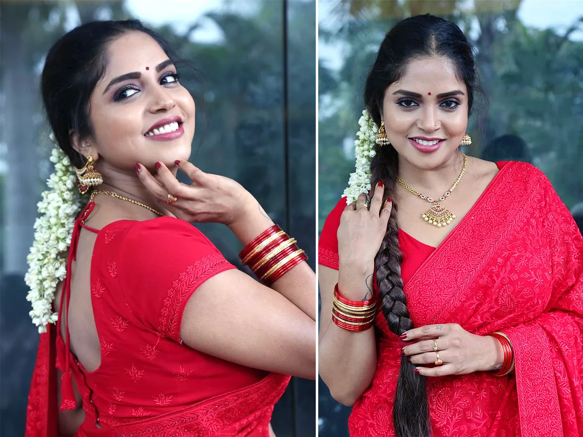 Actress Karunya Chowdary Red Saree Hot photos goes viral