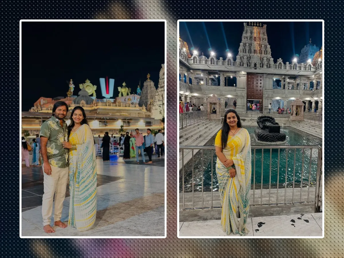 TV Actress Sunandha Mala Setti Visits Famous Yadadri Swarnagiri Temple With Husband Photos Goes Viral