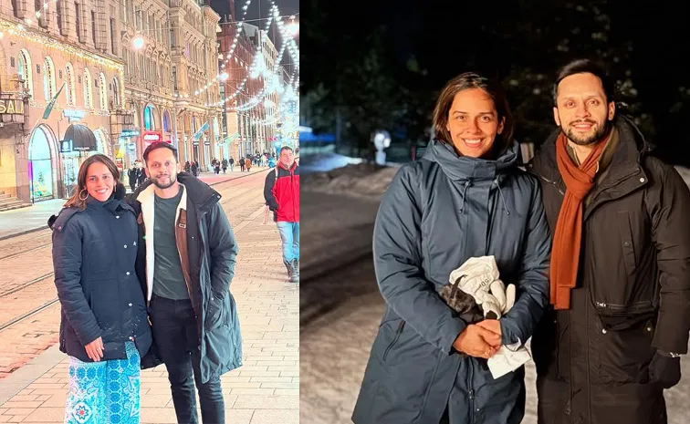 Indian Badminton star Saina Nehwal traveling Abroad with her husband Photos