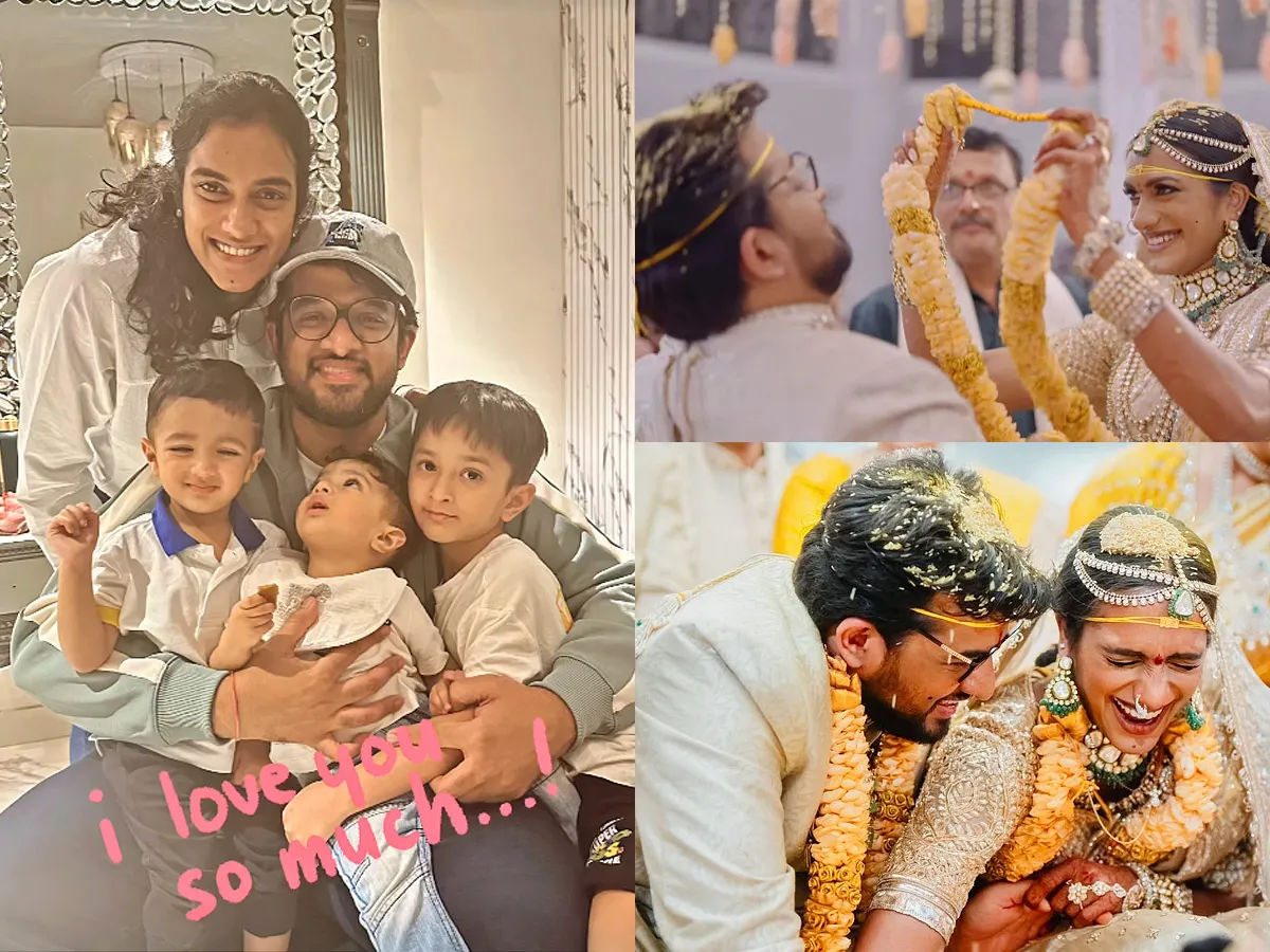 Pv Sindu Shares Cute Picture of kids on her husbands lap Photos
