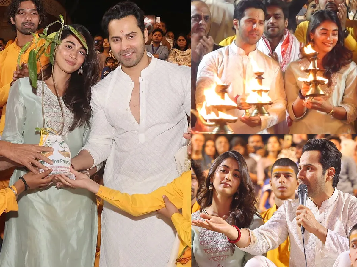 Varun Dhawan, Pooja Hegde perform Aarti in Rishikesh Photos3