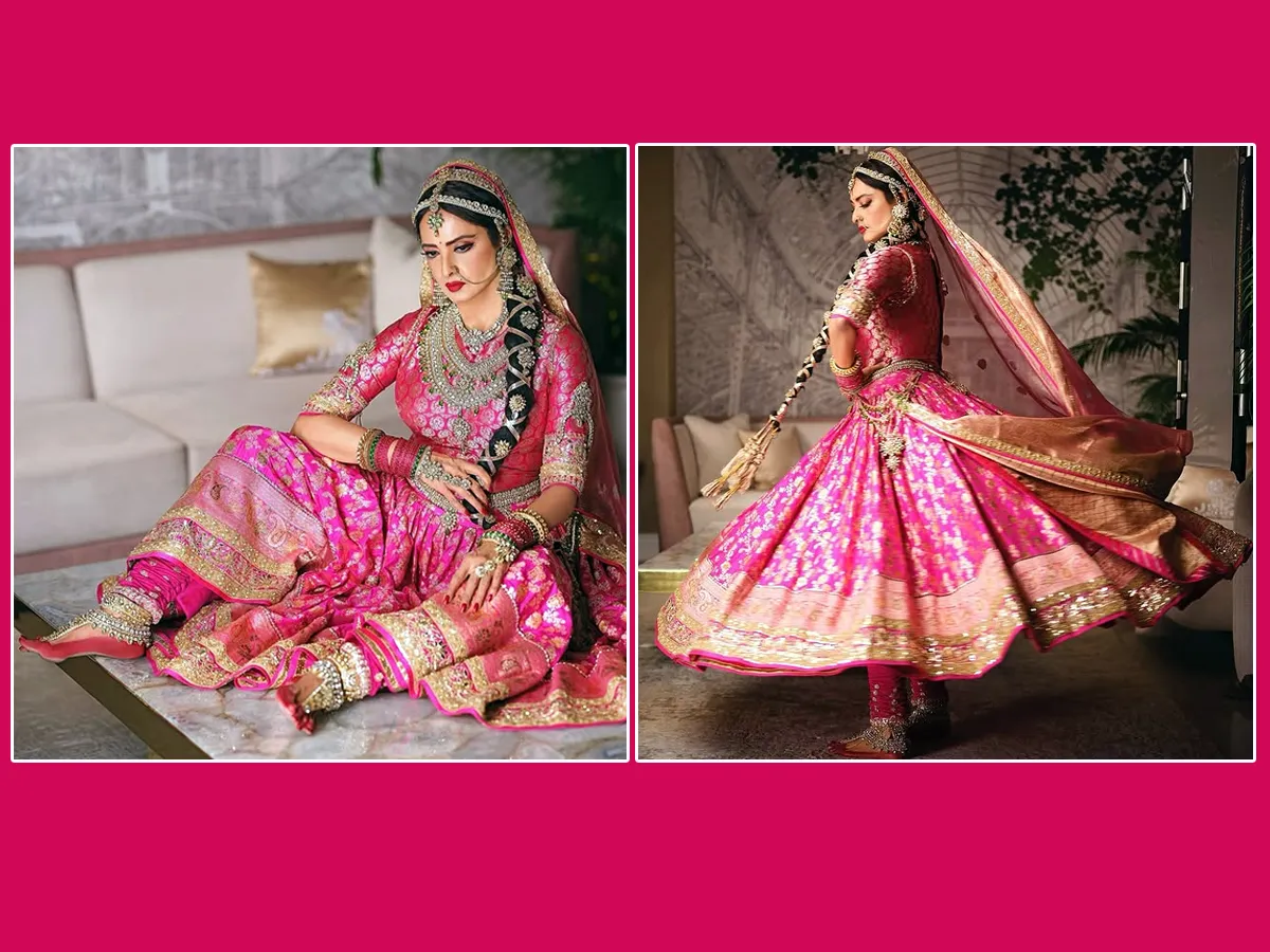 Legendary Rekha turns in a  pink gold saree looks stunning