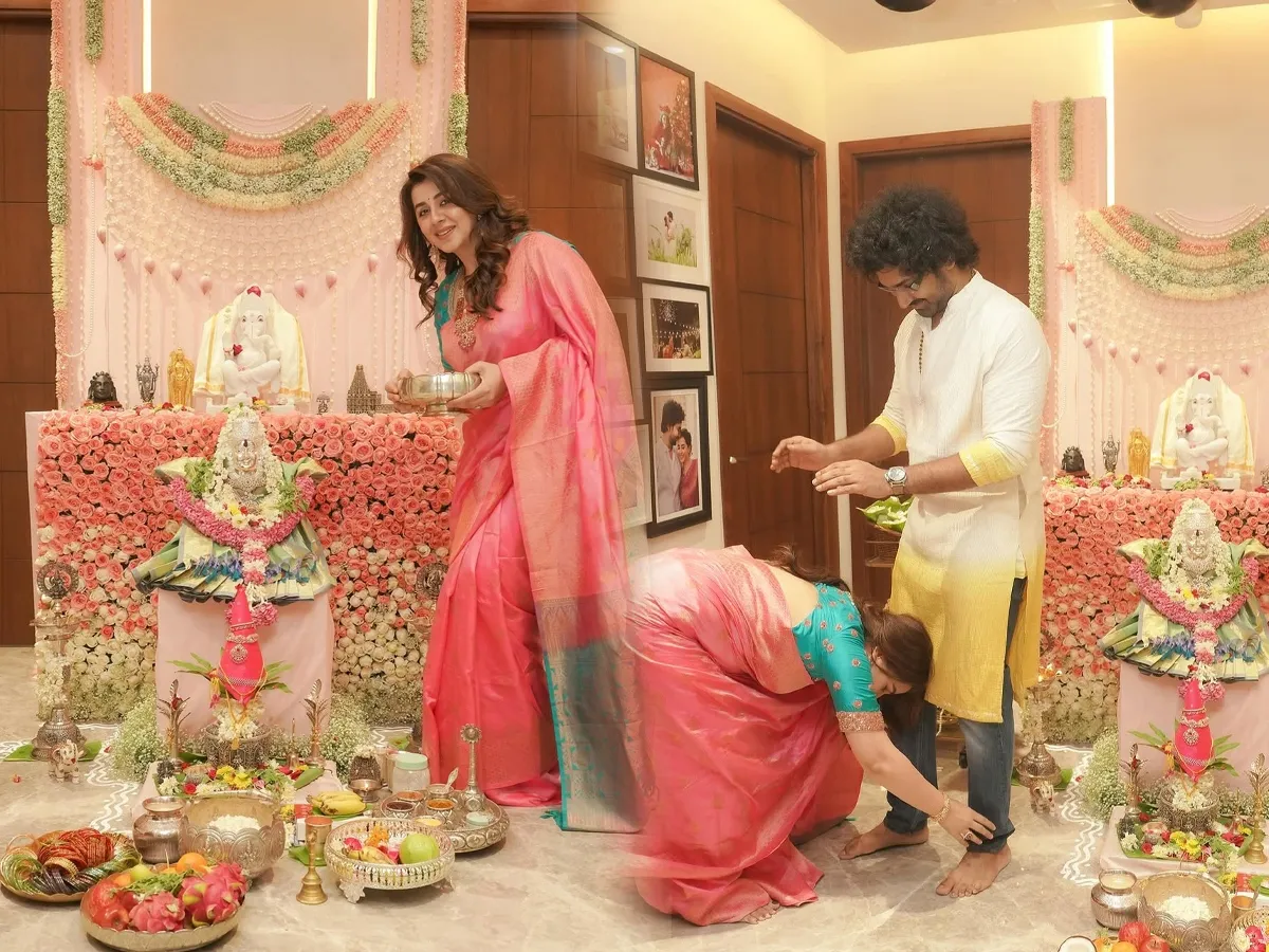'గణపతి పూజ'లో ఆది పినిశెట్టి, నిక్కీ గల్రానీ (ఫోటోలు)