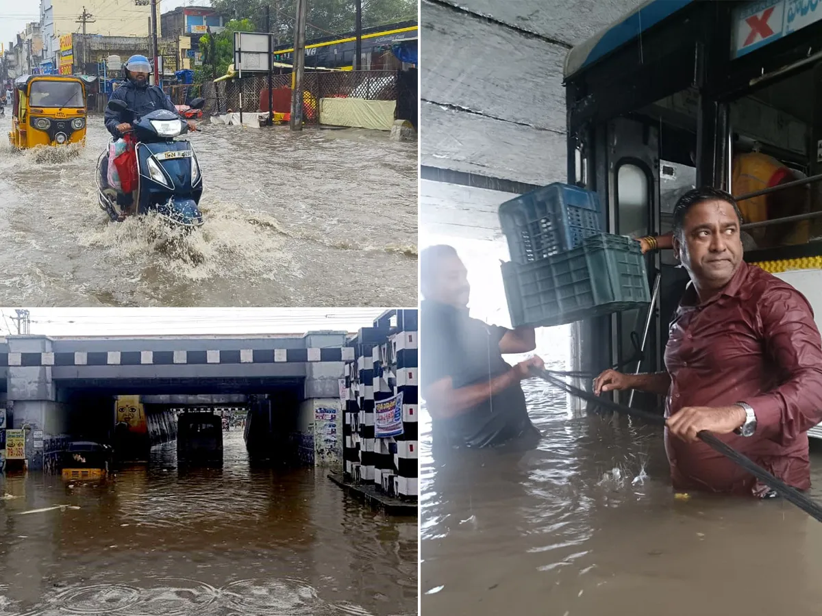 వరంగల్ లో కుండపోత వర్షం..వరదలో చిక్కుకున్న ఆర్టీసీ బస్సు (ఫొటోలు)