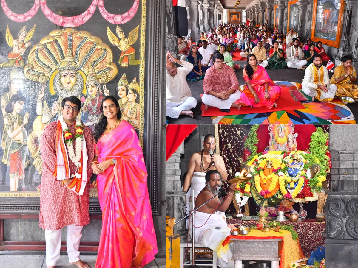 యాదాద్రి శ్రీ లక్ష్మీ నరసింహ స్వామిని దర్శించుకున్న పీవీ సింధు దంపతులు (ఫొటోలు)