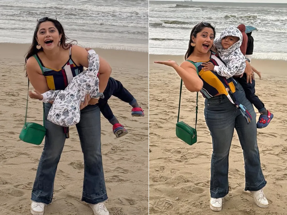 బుడ్డోడితో బీచ్‌లో బుల్లితెర నటి లహరి (ఫోటోలు)