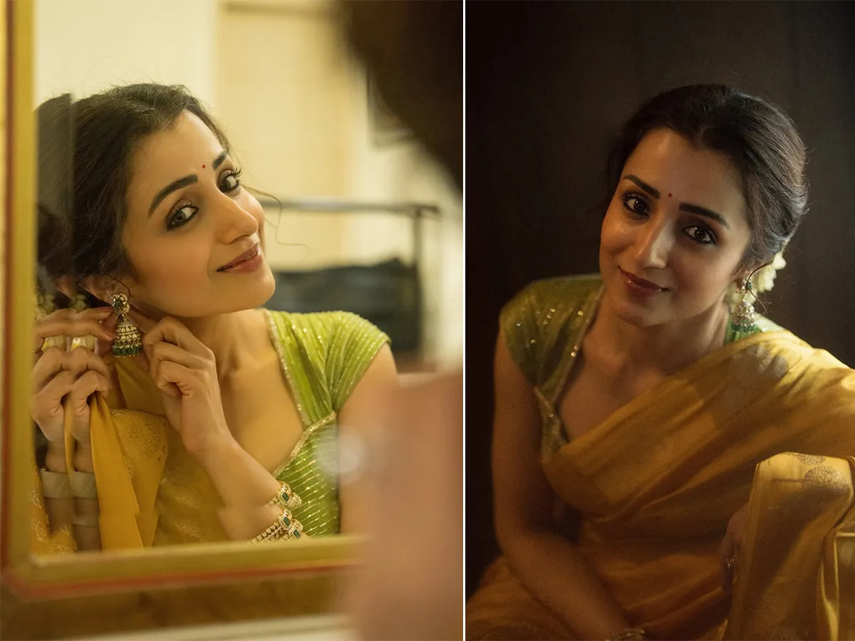 Actress Trisha Krishnan Yellow Saree Viral Photos