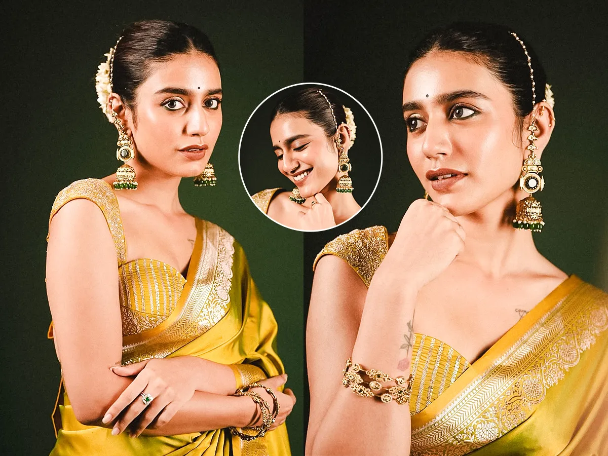 శారీలో పెళ్లి కూతురిలా ముస్తాబైన ప్రియా ప్రకాశ్ వారియర్..  (ఫొటోలు)