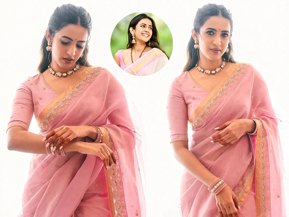 లేత గులాబీ రంగు చీరలో నిహారిక మెరుపులు (ఫొటోలు)